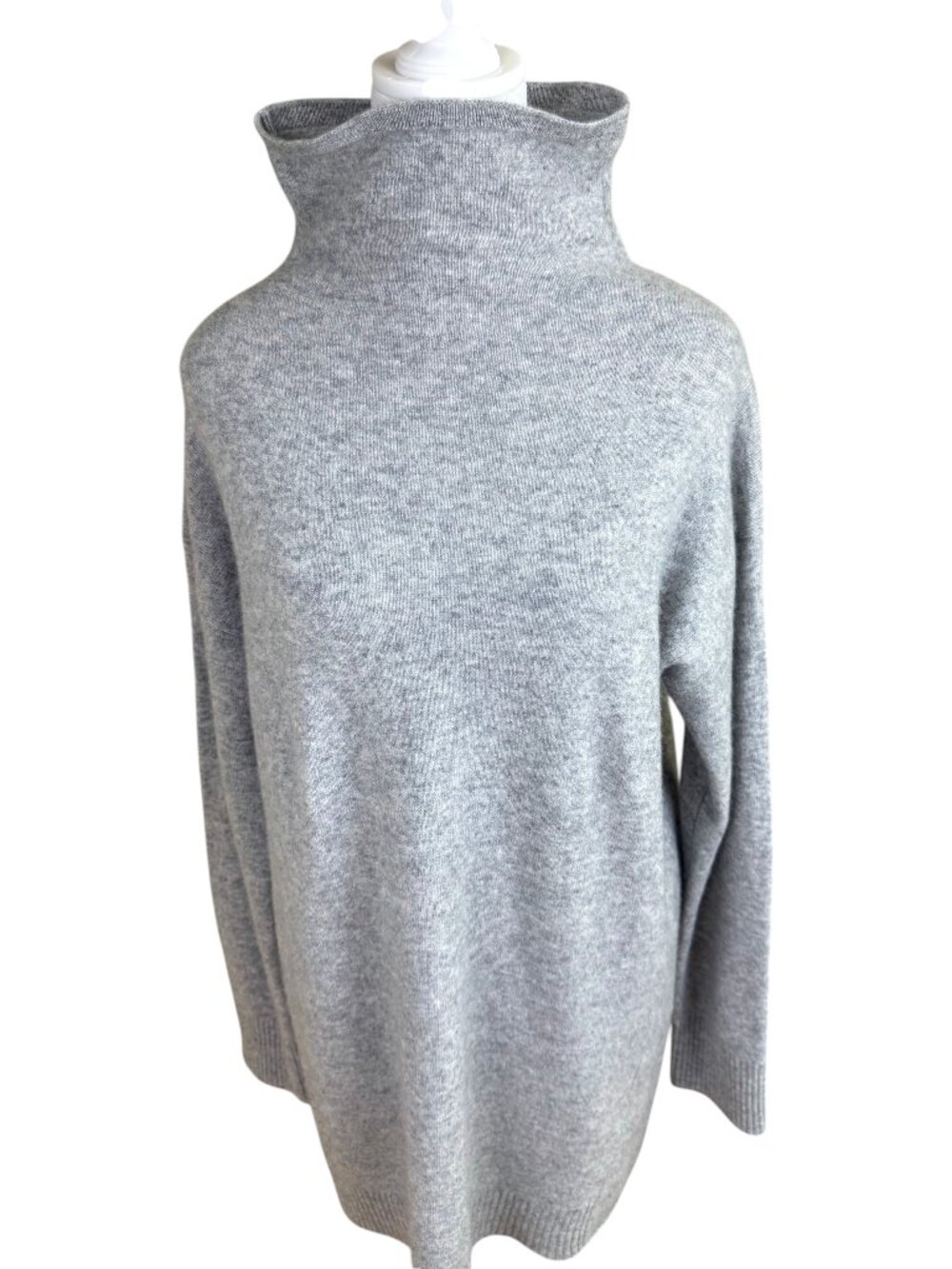 Naadam Cashmere Dress Knit Funnel Neck Light Gray Minimalist (S)